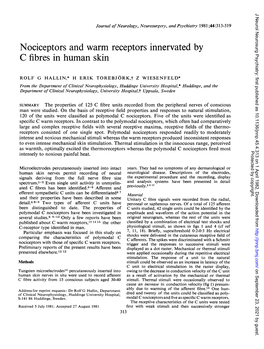 Nociceptors and Warm Receptors Innervated by C Fibres in Human Skin