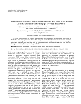 An Evaluation of Additional Uses of Some Wild Edible Fruit Plants of the Vhembe District Municipality in the Limpopo Province, South Africa