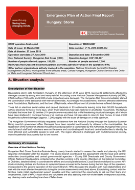 Emergency Plan of Action Final Report Hungary: Storm