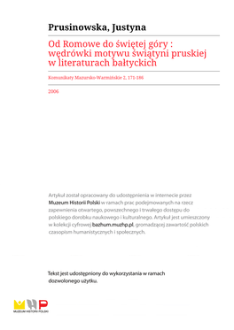 Prusinowska, Justyna Od Romowe Do Świętej Góry : Wędrówki Motywu Świątyni Pruskiej W Literaturach Bałtyckich