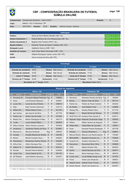 CBF - CONFEDERAÇÃO BRASILEIRA DE FUTEBOL Jogo: 120 SÚMULA ON-LINE