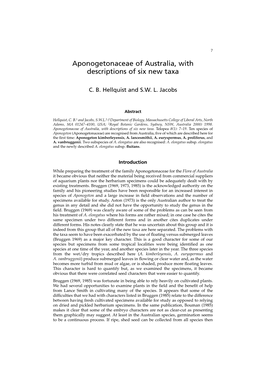 Aponogetonaceae of Australia, with Descriptions of Six New Taxa