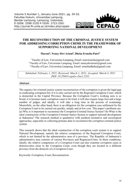 The Reconstruction of the Criminal Justice System for Addressing Corruption Crime in the Framework of Supporting National Development