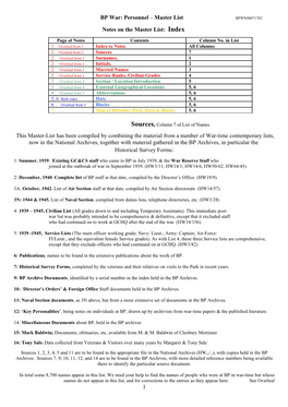 Bletchley Park Personnel Master List Notes
