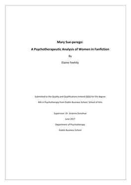 A Psychotherapeutic Analysis of Women in Fanfiction