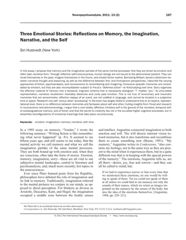 Three Emotional Stories: Reflections on Memory, the Imagination