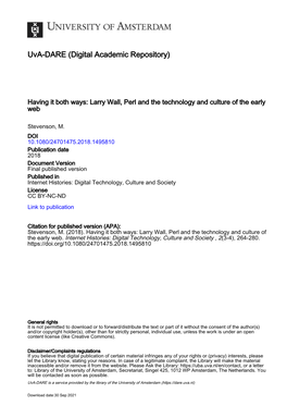 Larry Wall, Perl and the Technology and Culture of the Early Web