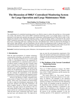 The Discussion of 500Kv Centralized Monitoring System for Large Operation and Large Maintenance Mode