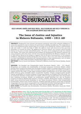 The Issue of Justice and Injustice in Malacca Sultanate, 1400 – 1511 AD