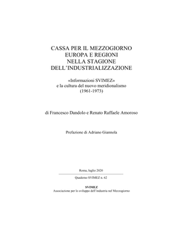 Cassa Per Il Mezzogiorno Europa E Regioni Nella Stagione Dell’Industrializzazione