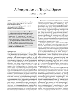 A Perspective on Tropical Sprue Matthew L