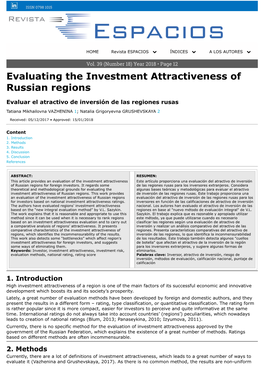 Evaluating the Investment Attractiveness of Russian Regions