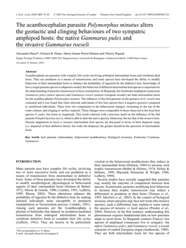 The Acanthocephalan Parasite Polymorphus Minutus Alters the Geotactic and Clinging Behaviours of Two Sympatric Amphipod Hosts