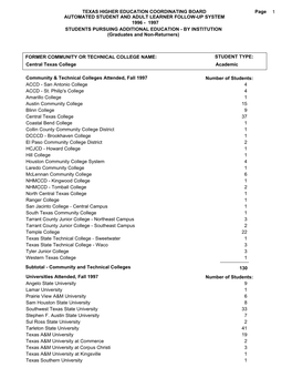 Automated Student and Adult Learner Follow-Up System Texas Higher Education Coordinating Board Students Pursuing Additional Educ