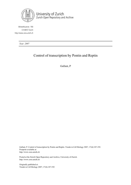 'Control of Transcription by Pontin and Reptin'