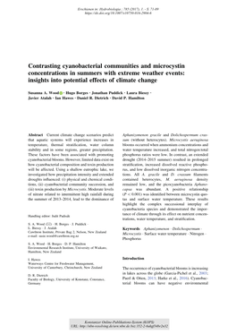 Contrasting Cyanobacterial Communities and Microcystin Concentrations in Summers with Extreme Weather Events: Insights Into Potential Effects of Climate Change