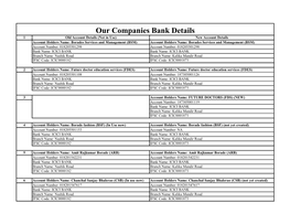 Our Companies Bank Details