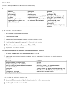 KRISHNA ESSAY! Question 1, Part a [For Reference Read Sword and Flute Pgs. 66-73] (I) Brahman Paramatman Bhagavan Impersonal