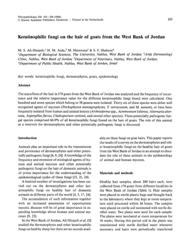 Keratinophilic Fungi on the Hair of Goats from the West Bank of Jordan