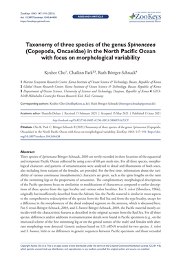 Taxonomy of Three Species of the Genus Spinoncaea (Copepoda, Oncaeidae) in the North Pacific Ocean with Focus on Morphological Variability