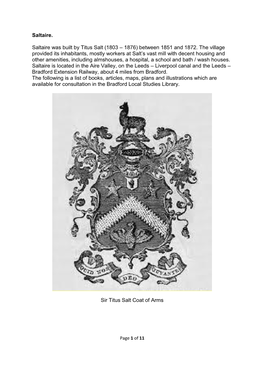 Sources in Bradford Local Studies Relating to Saltaire