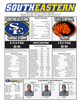 Southeastern.Com Game Capsule East Central Southeastern Date
