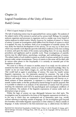 Chapter 21 Logical Foundations of the Unity of Science Rudolf Carnap