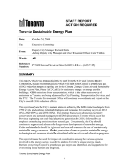 STAFF REPORT ACTION REQUIRED Toronto Sustainable Energy Plan