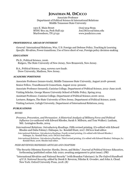 JONATHAN M. DICICCO Associate Professor Department of Political Science & International Relations Middle Tennessee State University 1301 E