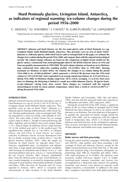 Hurd Peninsula Glaciers, Livingston Island, Antarctica, As Indicators of Regional Warming: Ice-Volume Changes During the Period 1956–2000