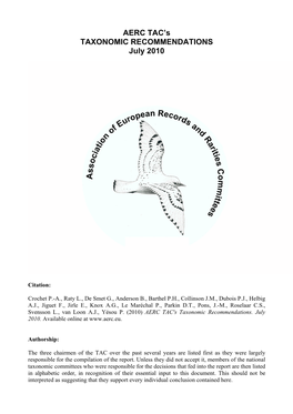 AERC TAC's TAXONOMIC RECOMMENDATIONS July 2010