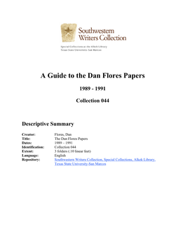 A Guide to the Dan Flores Papers