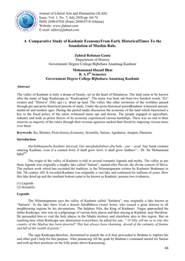 A Comparative Study of Kashmir Economyfrom Early Historicaltimes to the Foundation of Muslim Rule