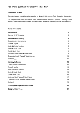 Rail Travel Summary for Week 8 May 18