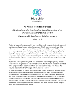 An Alliance for Sustainable Cities a Declaration on the Occasion of The