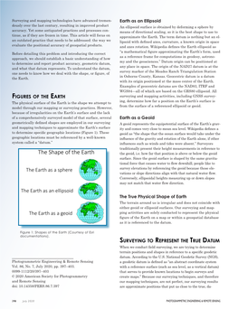 Figures of the Earth Surveying to Represent the True Datum