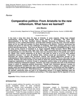 Comparative Politics: from Aristotle to the New Millennium