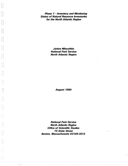 Phase 1 - Inventory and Monitoring Status of Natural Resource Inventories for the North Atlantic Region