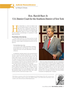 Hon. Harold Baer Jr. U.S. District Court for the Southern District of New York