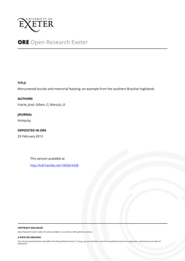 Monumental Burials and Memorial Feasting: an Example from the Southern Brazilian Highlands