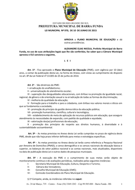 Prefeitura Municipal De Barra Funda Lei Municipal Nº 970, De 10 De Junho De 2015