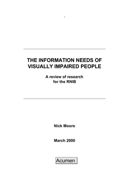 The Information Needs of Visually Impaired People