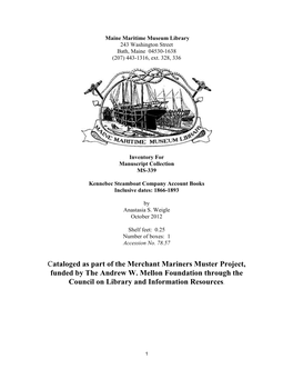 Cataloged As Part of the Merchant Mariners Muster Project, Funded by the Andrew W