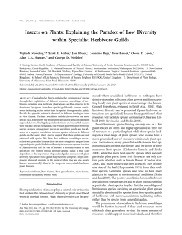 Insects on Plants: Explaining the Paradox of Low Diversity Within Specialist Herbivore Guilds