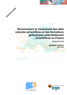 4. Essai De Classement Des Sites Naturels Amiantifères Recensés