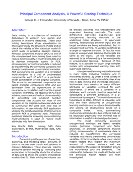 Principal Component Analysis, a Powerful Scoring Technique