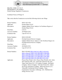 BILLING CODE 6717-01-P DEPARTMENT of ENERGY Federal Energy Regulatory Commission