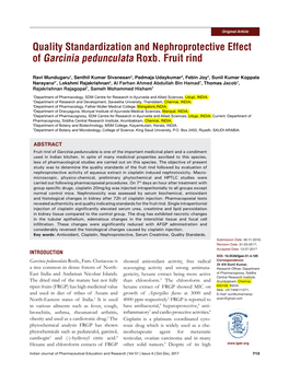 Quality Standardization and Nephroprotective Effect of Garcinia Pedunculata Roxb