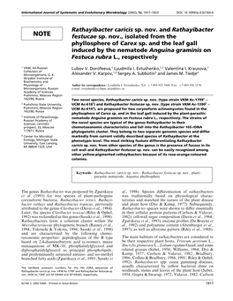 Rathayibacter Caricis Sp. Nov. and Rathayibacter Festucae Sp. Nov., Isolated from the Phyllosphere of Carex Sp. and the Leaf