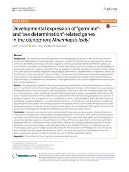 “Sex Determination”-Related Genes in the Ctenophore Mnemiopsis Leidyi